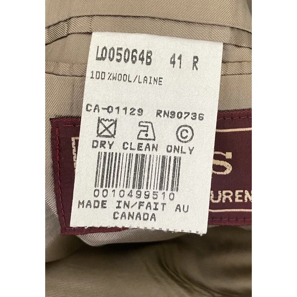 VTG Chaps Ralph Lauren Blazer Men 41R Olive Brown Houndstooth Canada Coat Wool